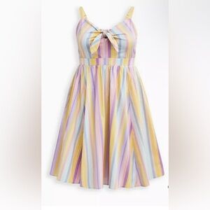 New! Torrid sz 2 Pastel Rainbow Mini‎ Poplin Tie-Front Skater Dress 2X